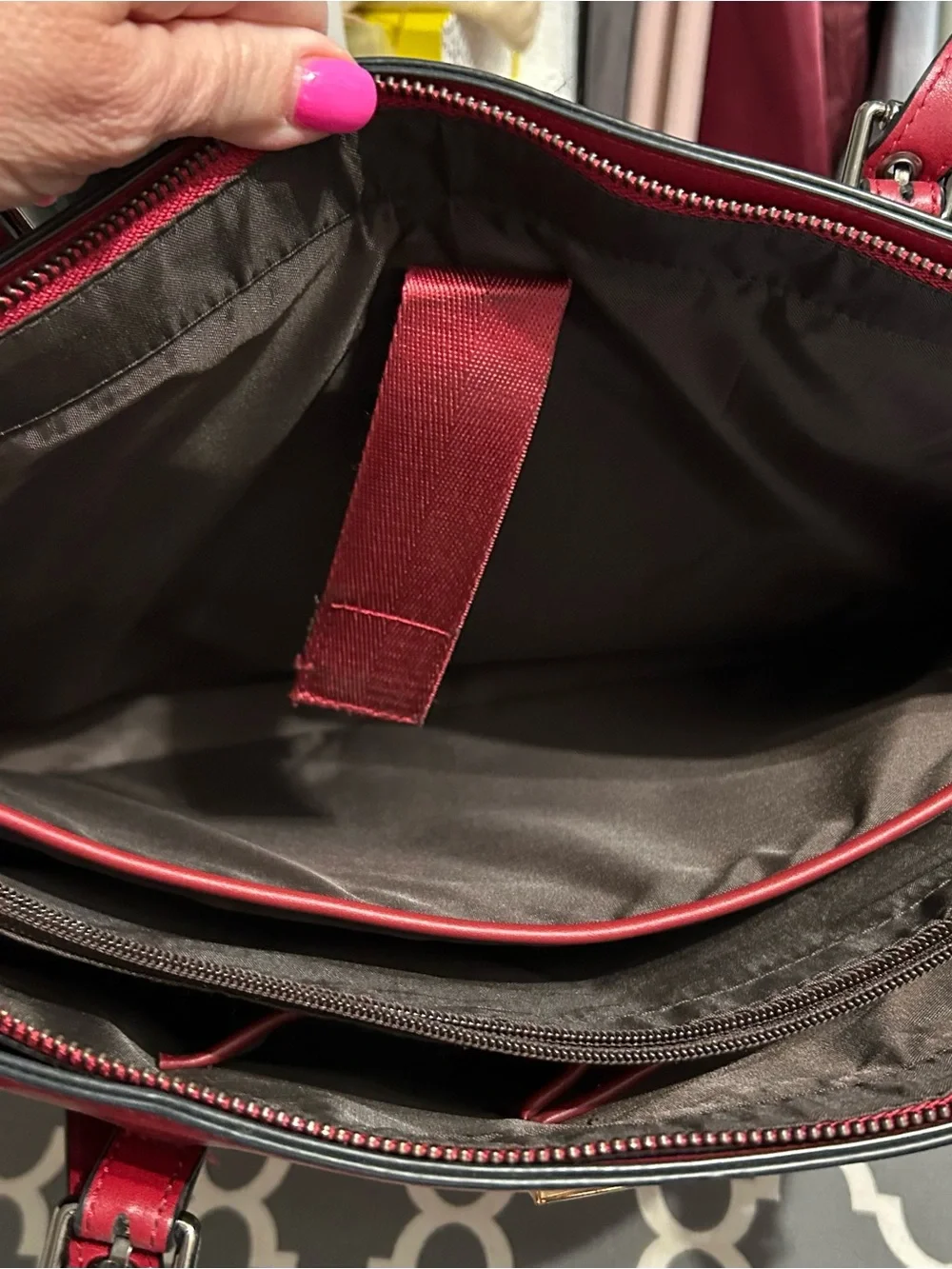 Mosiso Maroon Leather-Effect Tote with Dual Shoulder Straps